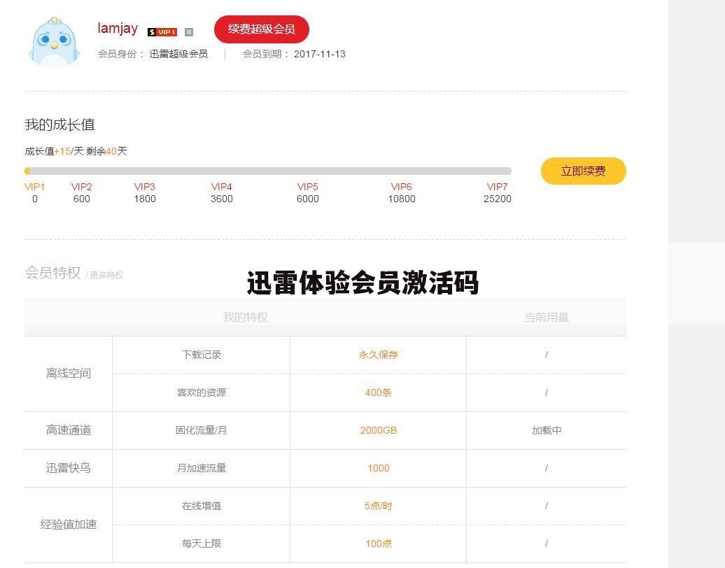 迅雷体验会员激活码