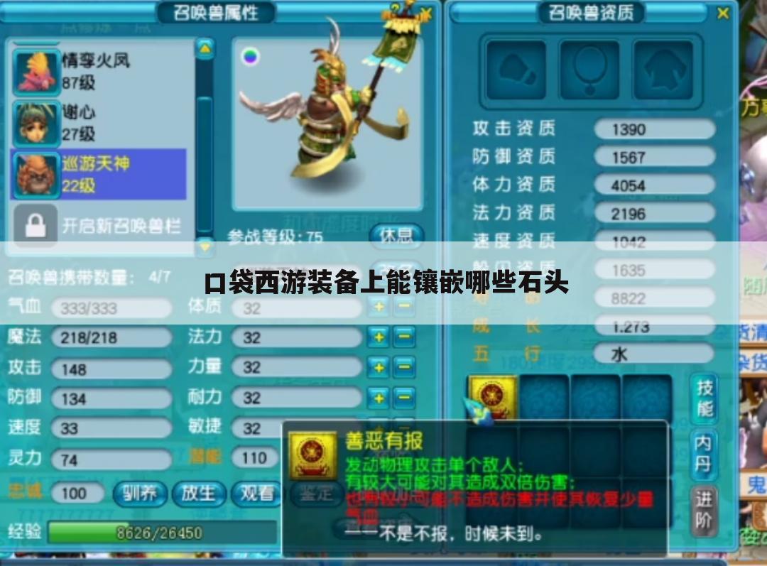 口袋西游装备上能镶嵌哪些石头