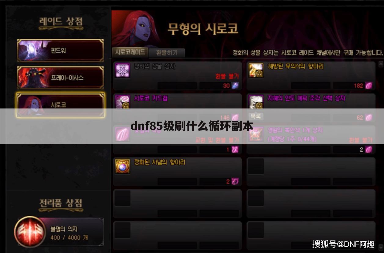 dnf85级刷什么循环副本