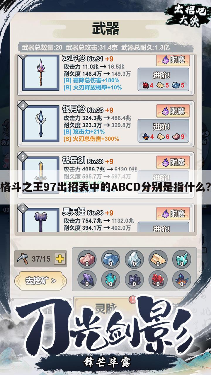 格斗之王97出招表中的ABCD分别是指什么？