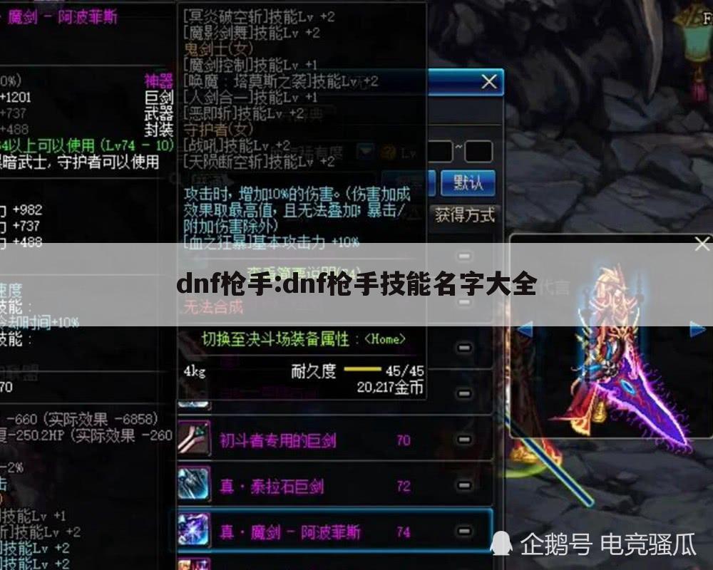 dnf枪手:dnf枪手技能名字大全