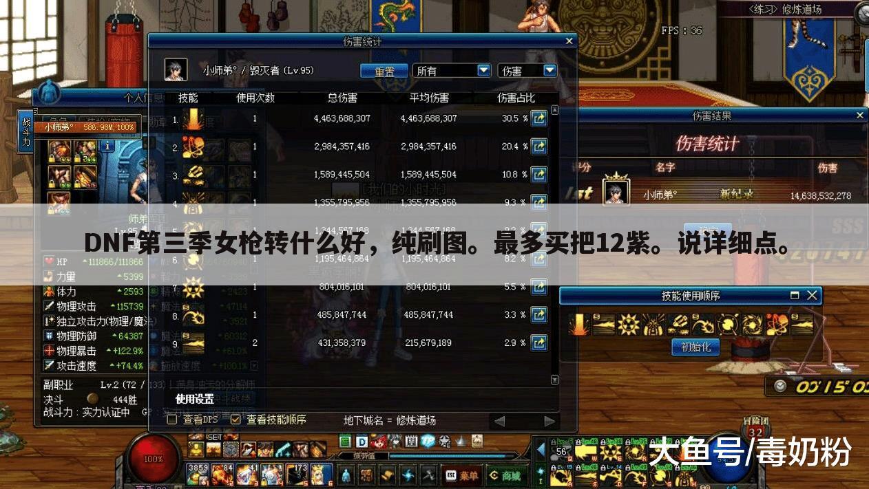 DNF第三季女枪转什么好,纯刷图。最多买把12紫。说详细点。