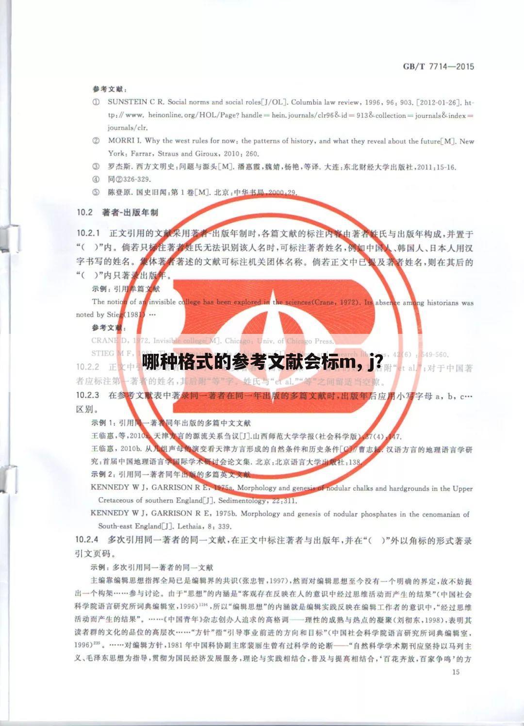 哪种格式的参考文献会标m, j?