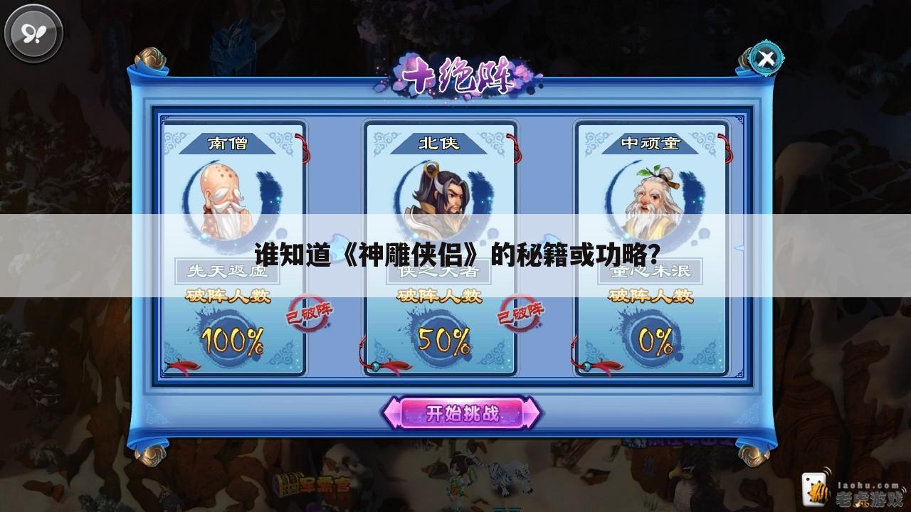 谁知道《神雕侠侣》的秘籍或功略?