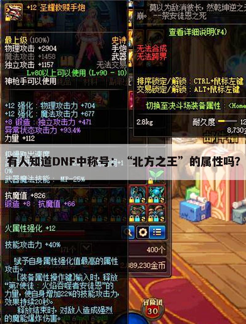 有人知道DNF中称号:“北方之王”的属性吗?